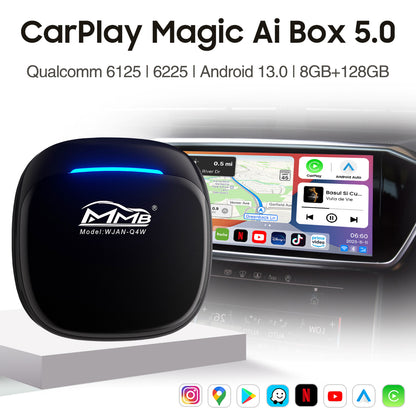 MMB MAX 5.0 Wireless Apple CarPlay Android Auto Adapter Android 13.0 YouTube Netflix AI Box 8GB+128GB For 2016-2024 Cars with Factory Wired CarPlay
