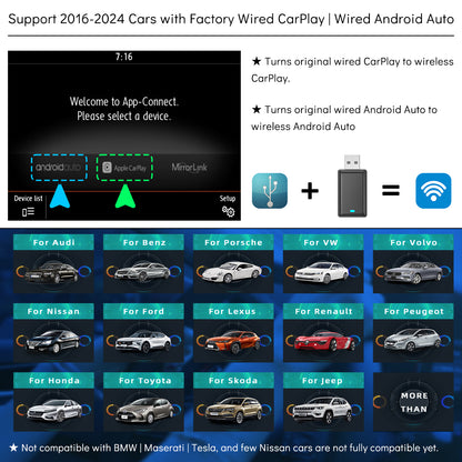 CarProKit 2IN1 Wireless Apple CarPlay Android Auto Adapter Mini USB Dongle Plug & Play for 2016-2024 Cars with Factory Wired CarPlay | Android Auto
