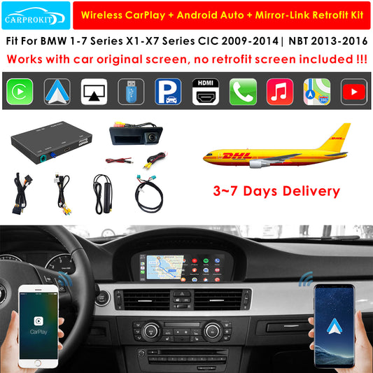 CarProKit Wireless CarPlay Retrofit Kit + Aftermarket Camera for BMW 1/2/3/4/5/6/7/ X1-X7 Series with CIC System 2009 -2014  / NBT Syetem 2013 - 2016