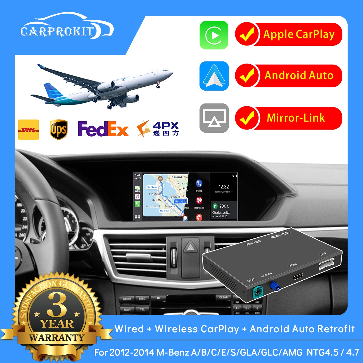 CarProKit Wireless CarPlay Android Auto Mirroring Retrofit Kit For Mercedes Benz A/B/C/E/S CLA CLS GLA GLC GLE GLS GLK ML AMG 2012-2014 NTG 4.5 4.7