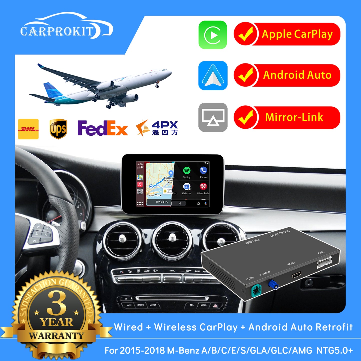 CarProKit Wireless CarPlay Android Auto Mirroring Retrofit Kit For Mercedes Benz A/B/C/E/S CLA CLS GLA GLC GLE GLS GLK ML AMG 2015-2018 NTG 5.0