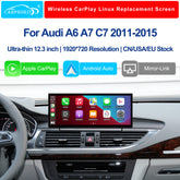 12.3" Linux Touch Screen Wireless CarPlay Android Auto for Audi A6 A7 C7 2011-2015
