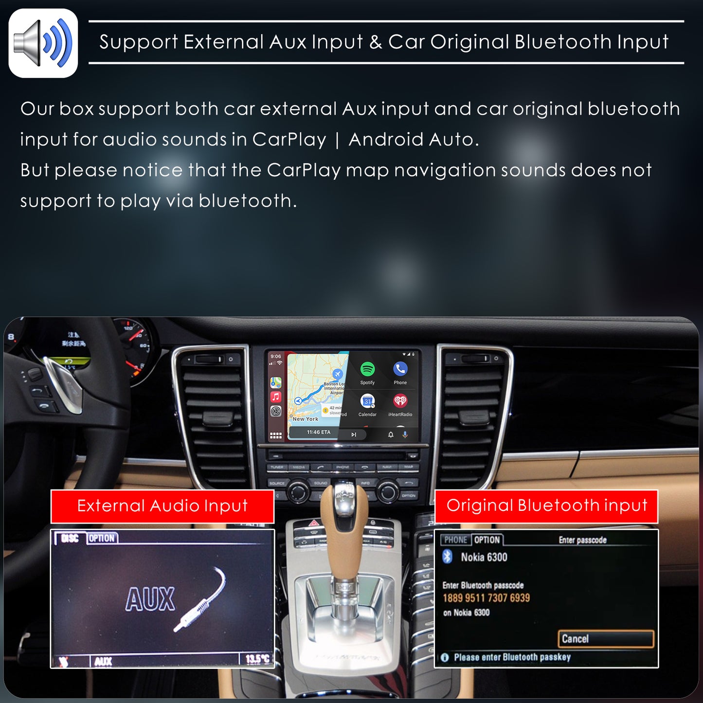CarProKit Wireless CarPlay Android Auto Mirrorlink Retrofit Kit Fit for Porsche Cayenne Macan Cayman Panamera 911 PCM 3.0 / 3.1 / 4.0 / CDR 2008-2018