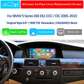 For BMW 5 Series CCC CIC 2005-2010 Wireless CarPlay Android Auto Linux Touch Screen