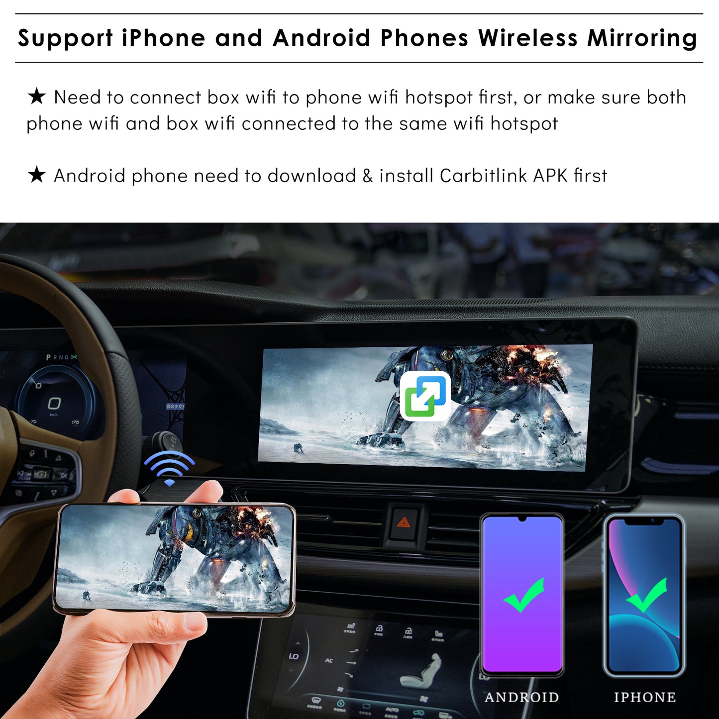 CarProKit Wireless CarPlay Android Auto Mirroring Adapter Android 11.0 YouTube Netflix Video AI Box for 2016-2024 Cars with Factory Wired CarPlay