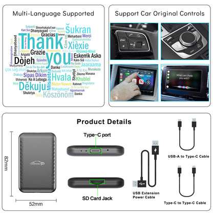 CarProKit Wireless CarPlay Android Auto Mirroring Adapter Android 11.0 YouTube Netflix Video AI Box for 2016-2024 Cars with Factory Wired CarPlay