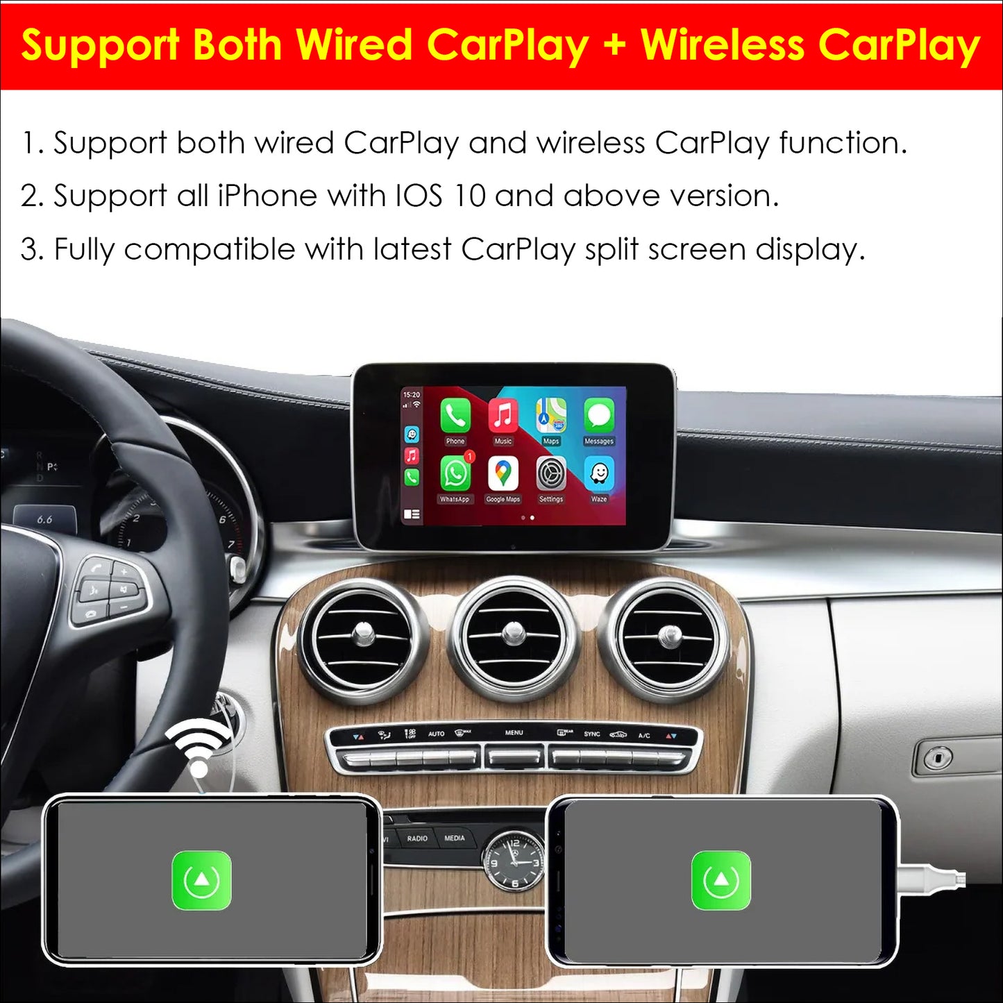 CarProKit Wireless CarPlay Android Auto Mirroring Retrofit Kit For Mercedes Benz A/B/C/E/S CLA CLS GLA GLC GLE GLS GLK ML AMG 2015-2018 NTG 5.0