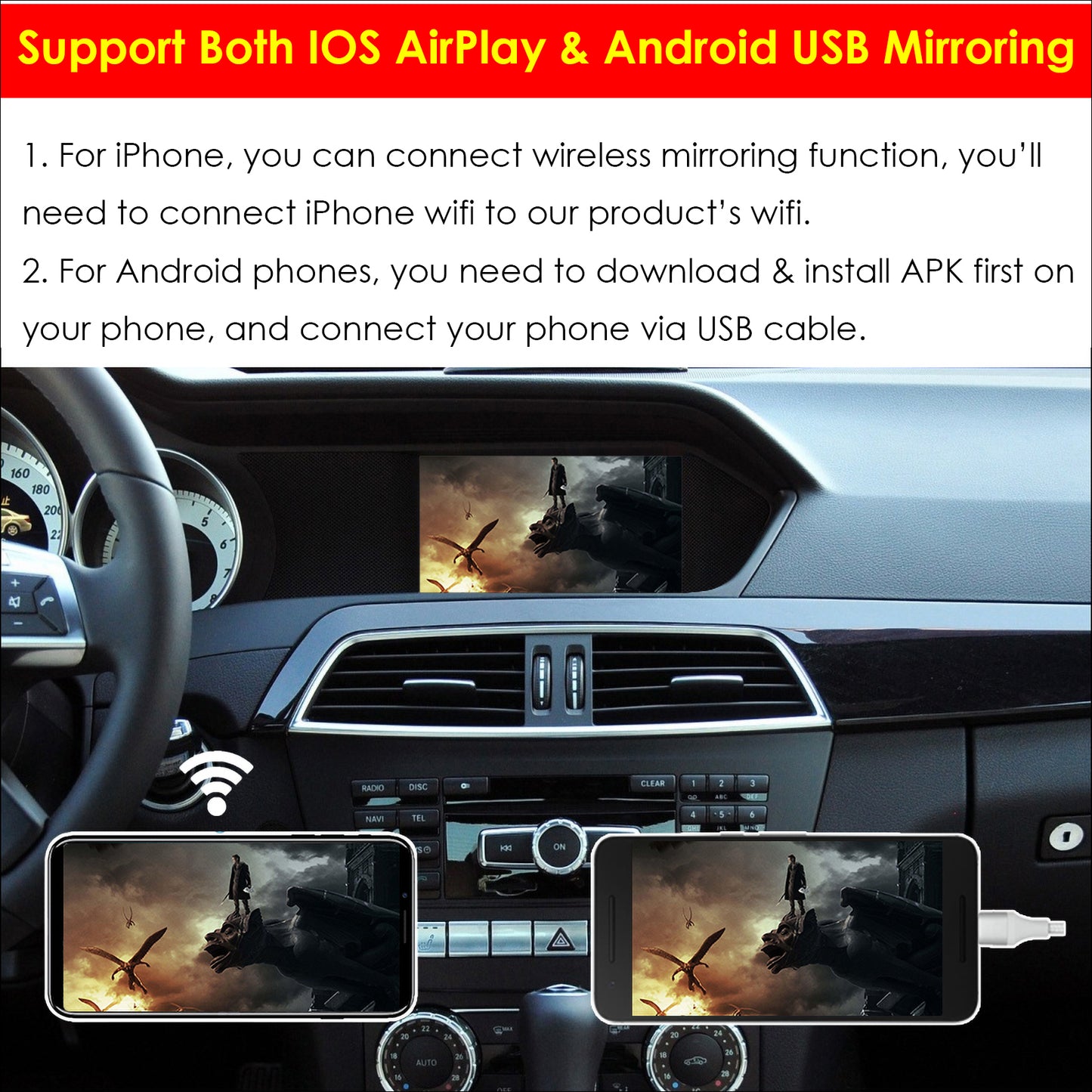 CarProKit Wireless CarPlay Android Auto Mirroring Retrofit Kit For Mercedes Benz A/B/C/E/S CLA CLS GLA GLC GLE GLS GLK ML AMG 2012-2014 NTG 4.5 4.7