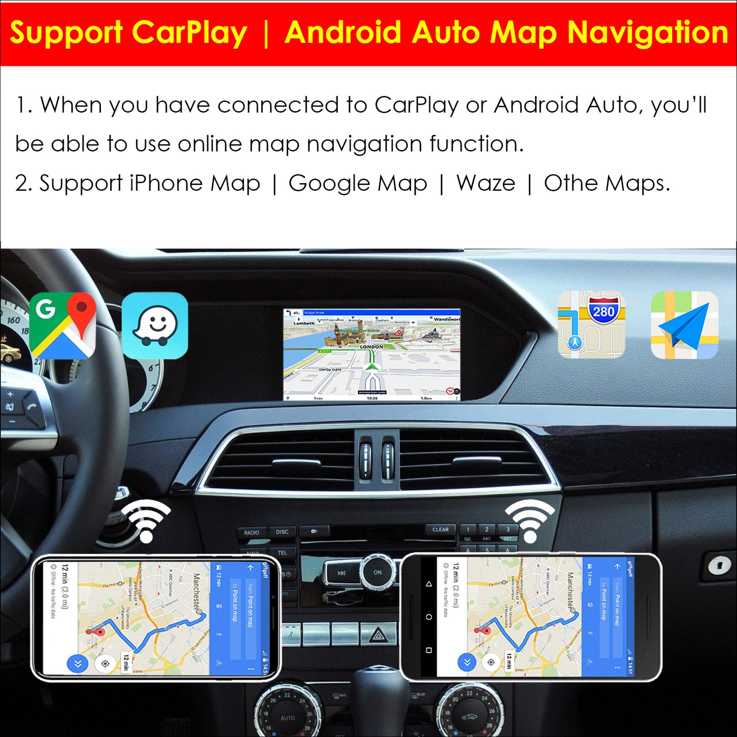 CarProKit Wireless CarPlay Android Auto Mirroring Retrofit Kit For Mercedes Benz A/B/C/E/S CLA CLS GLA GLC GLE GLS GLK ML AMG 2012-2014 NTG 4.5 4.7
