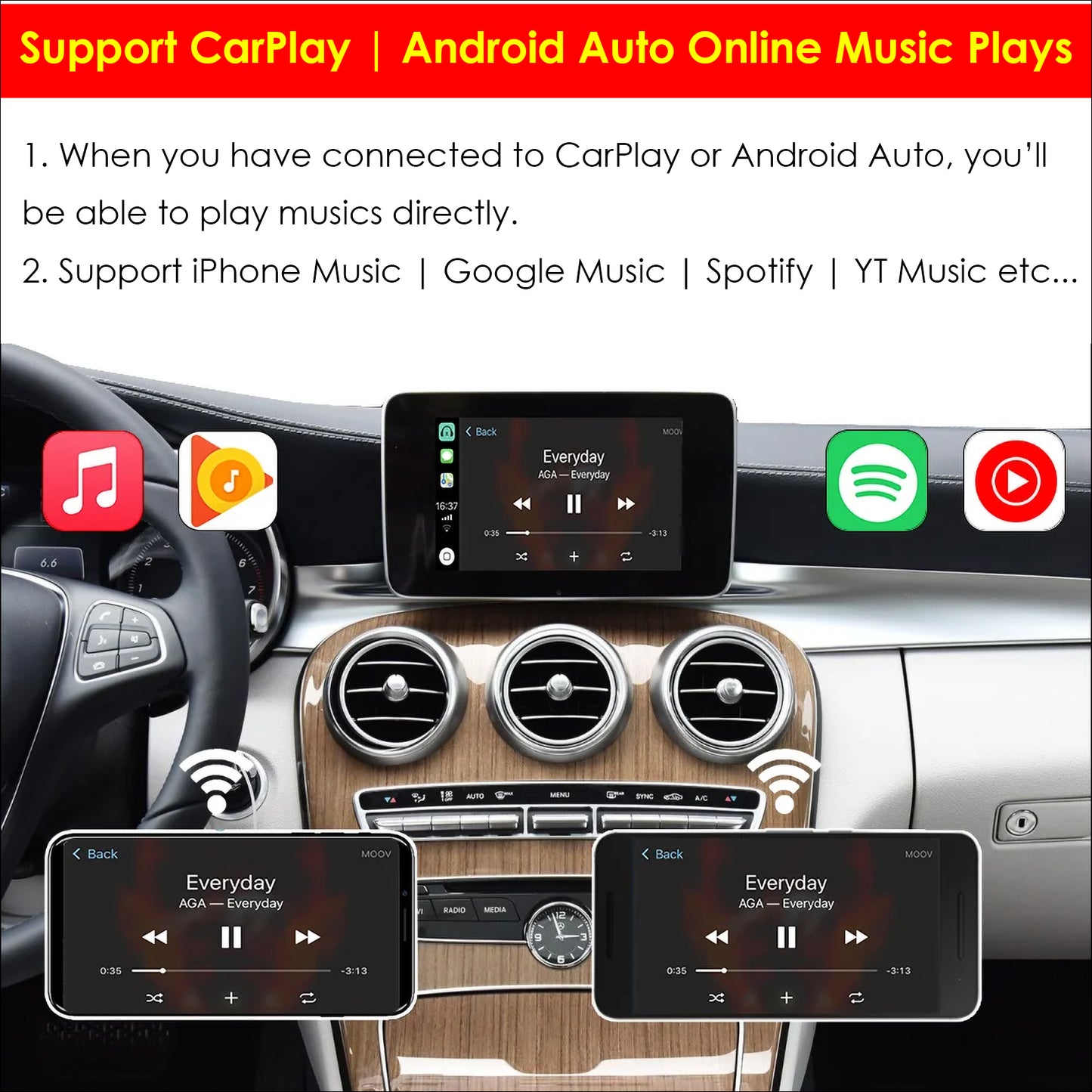 CarProKit Wireless CarPlay Android Auto Mirroring Retrofit Kit For Mercedes Benz A/B/C/E/S CLA CLS GLA GLC GLE GLS GLK ML AMG 2015-2018 NTG 5.0