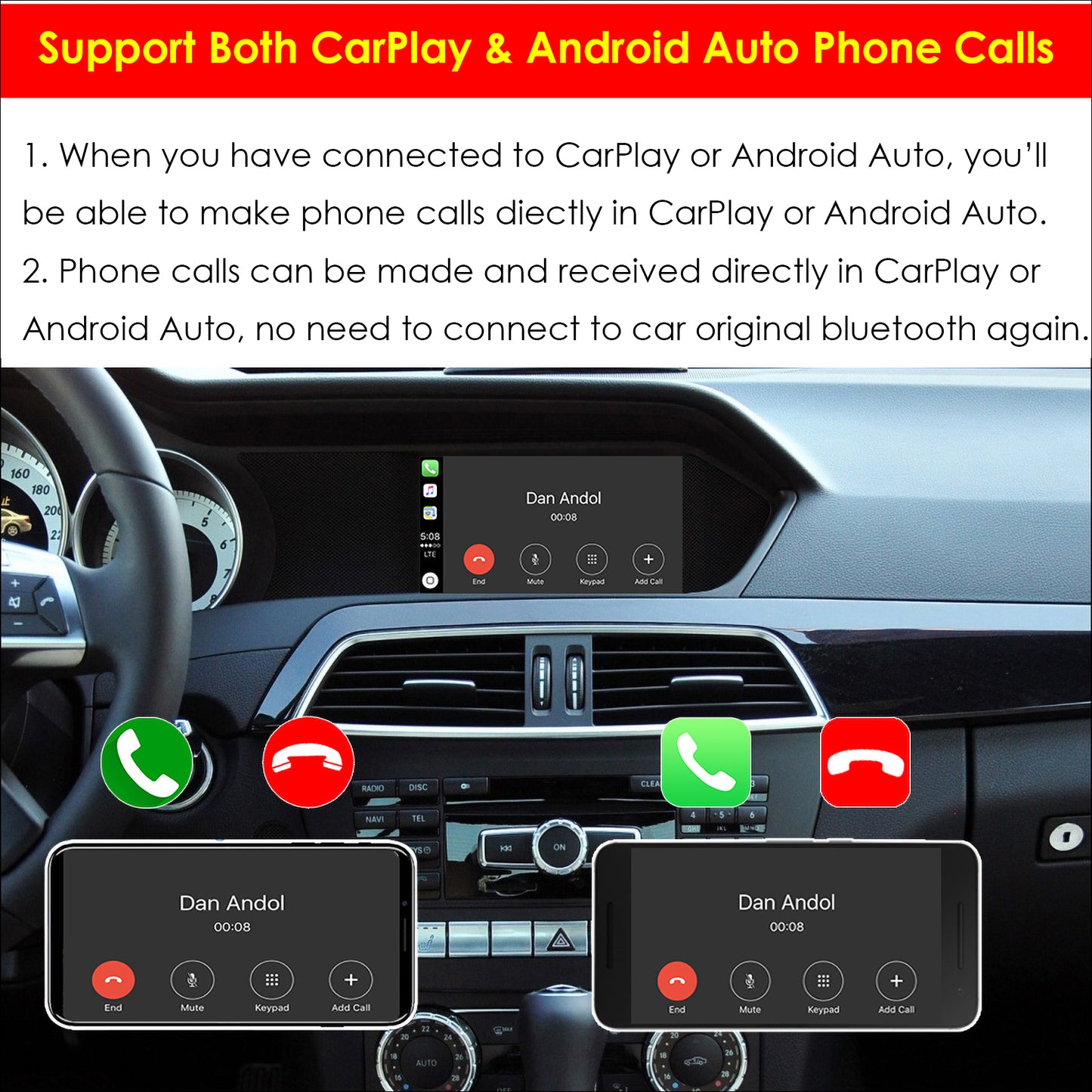 CarProKit Wireless CarPlay Android Auto Mirroring Retrofit Kit For Mercedes Benz A/B/C/E/S CLA CLS GLA GLC GLE GLS GLK ML AMG 2012-2014 NTG 4.5 4.7