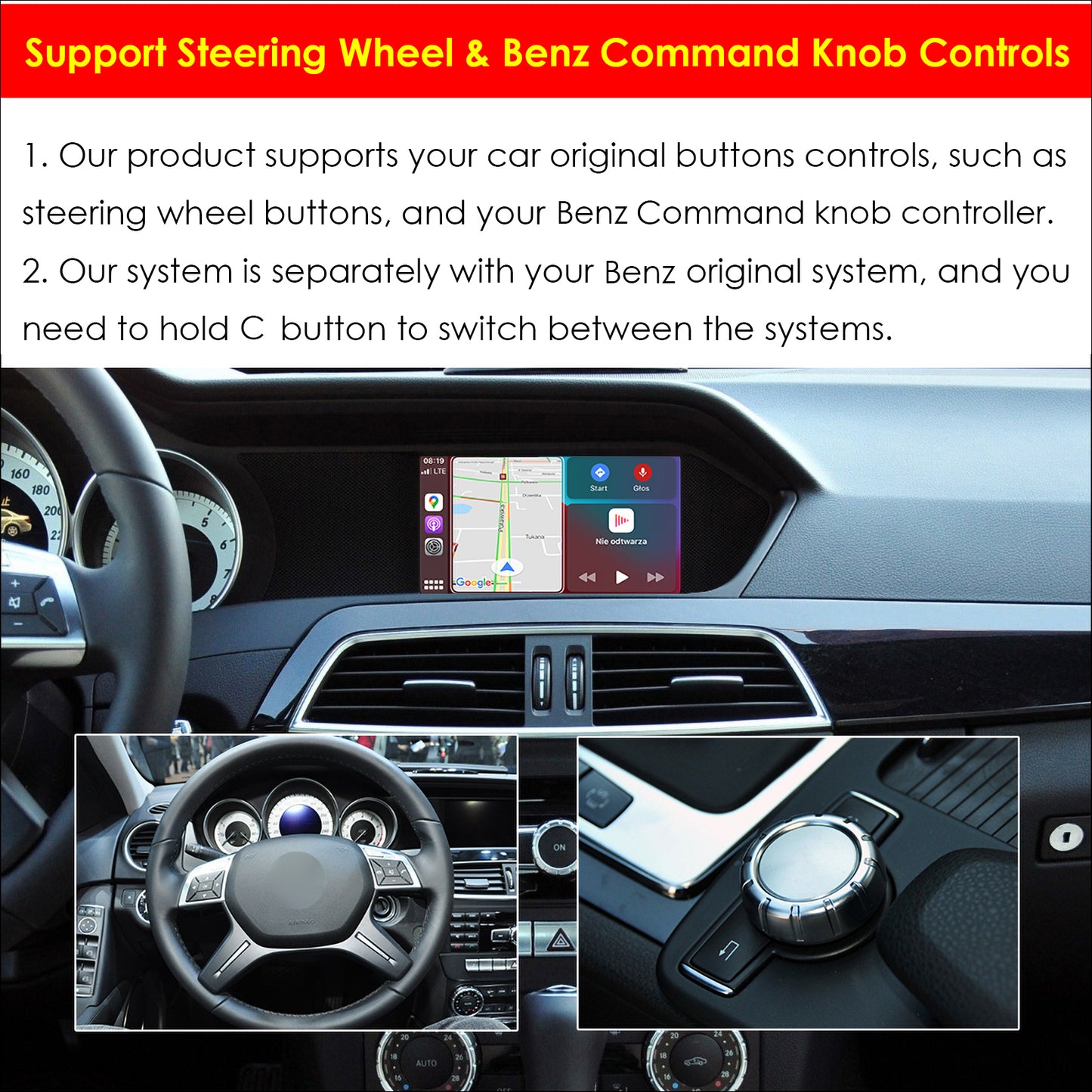 CarProKit Wireless CarPlay Android Auto Mirroring Retrofit Kit For Mercedes Benz A/B/C/E/S CLA CLS GLA GLC GLE GLS GLK ML AMG 2012-2014 NTG 4.5 4.7