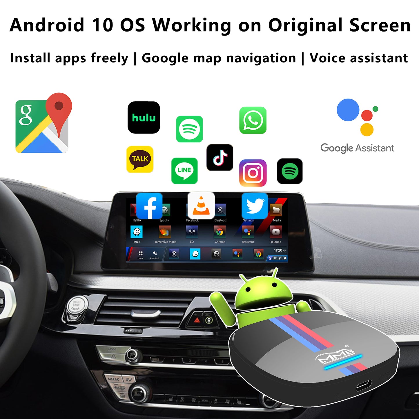 MMB BMW Android 10 Video AI Box, 4GB+64GB, Support 4G LTE SIM / TF Card Slot For BMW EVO ID6 ID7 with Factory Wireless CarPlay