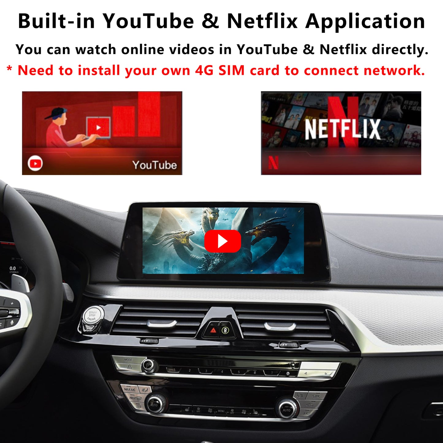 MMB BMW Android 10 Video AI Box, 4GB+64GB, Support 4G LTE SIM / TF Card Slot For BMW EVO ID6 ID7 with Factory Wireless CarPlay