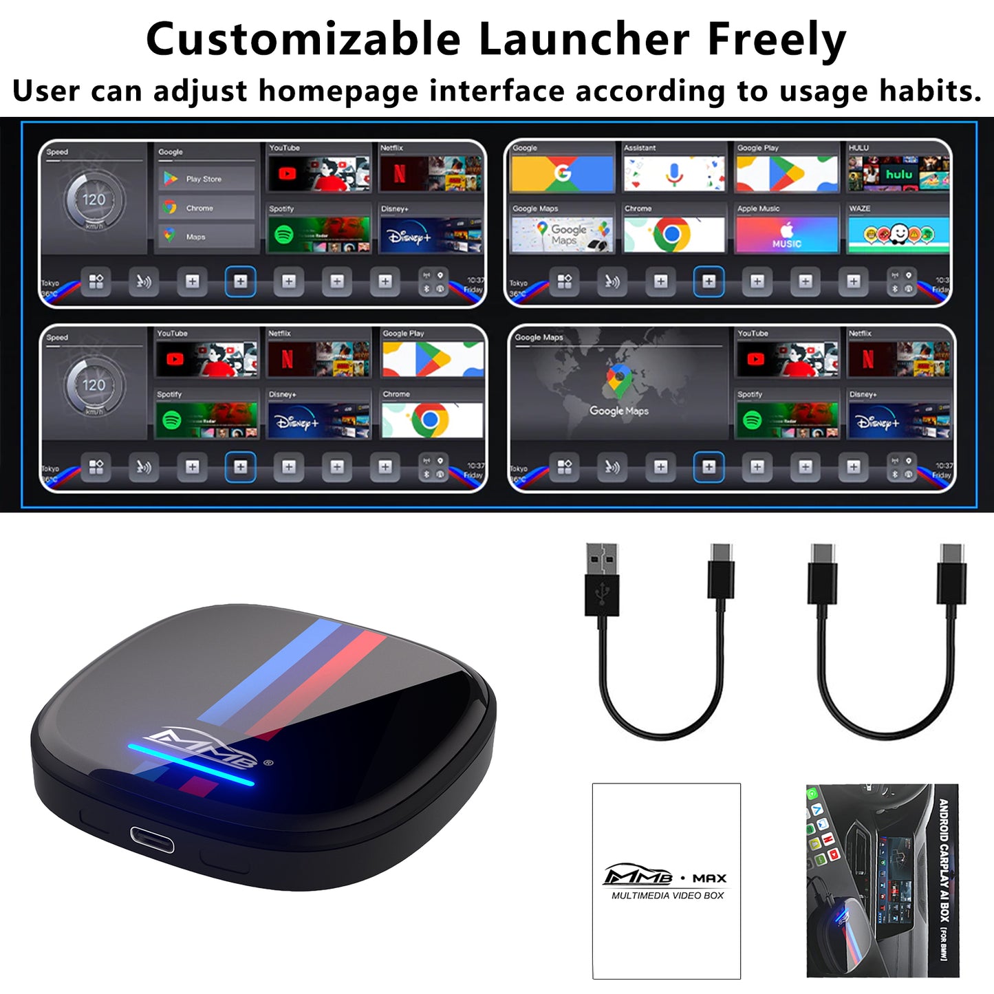 MMB BMW Android 10 Video AI Box, 4GB+64GB, Support 4G LTE SIM / TF Card Slot For BMW EVO ID6 ID7 with Factory Wireless CarPlay
