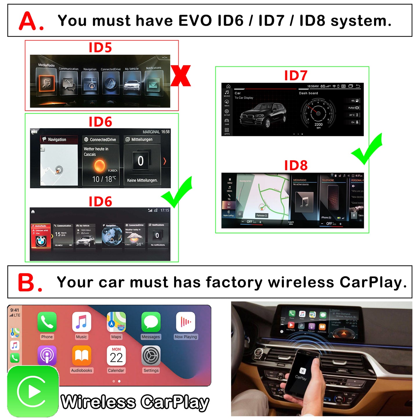 MMB BMW Android 10 Video AI Box, 4GB+64GB, Support 4G LTE SIM / TF Card Slot For BMW EVO ID6 ID7 with Factory Wireless CarPlay