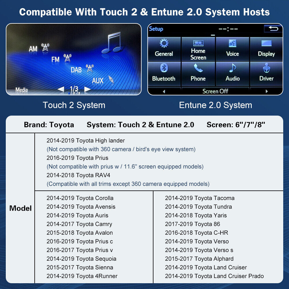 CarProKit Wireless CarPlay Android Auto Mirroring Nachrüstsatz für Toyota Highlander Prius RAV4 Corolla Sienna Carmy Avalon Touch2 &amp; Entune2 System