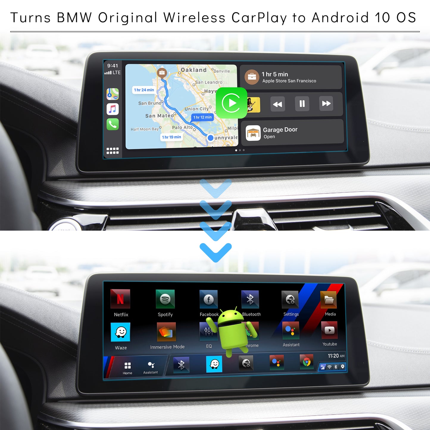 MMB BMW Android 10 Video AI Box, 4 GB + 64 GB, unterstützt 4G LTE SIM/TF-Kartensteckplatz für BMW EVO ID6 ID7 mit werkseitig kabellosem CarPlay 