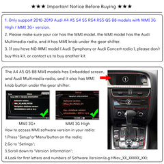 CarProKit Wireless CarPlay Android Auto AirPlay USB Mirroring YouTube Nachrüstmodul-Kit Passend für Audi A4 A5 S4 S5 RS4 RS5 Q5 B8 MMI 3G+ 2010–2019 