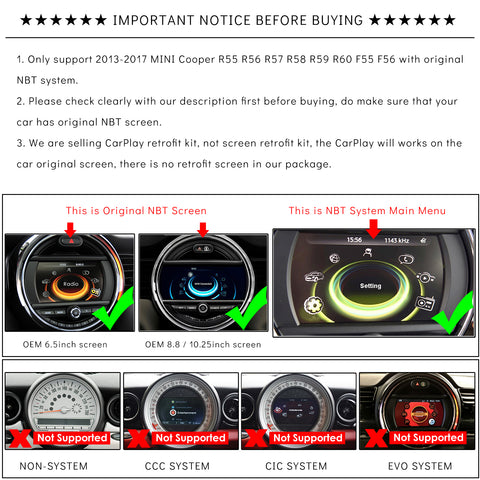 CarProKit for MINI Cooper Wireless CarPlay Android Auto Mirroring Retrofit Kit Support F54 F55 F56 F57 R58 R59 R60 R61 NBT System 2013-2017