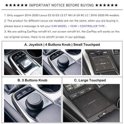 CarProKit for Lexus Wireless CarPlay Android Auto Retrofit Kit Support Lexus ES IS GS LS NX LX UX RC LC CT 2014-2020 | RX 2016-2020