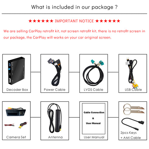 CarProKit for Audi A3 A4 A5 A6 A7 A8 Q3 Q5 Q7 2010-2019 Wireless Apple CarPlay Android Auto Retrofit Kit + Backup Camera