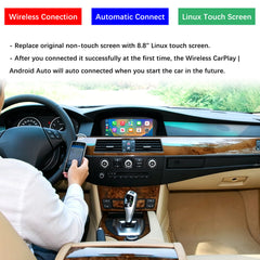 For BMW 5 Series CCC CIC 2005-2010 Wireless CarPlay Android Auto Linux Touch Screen
