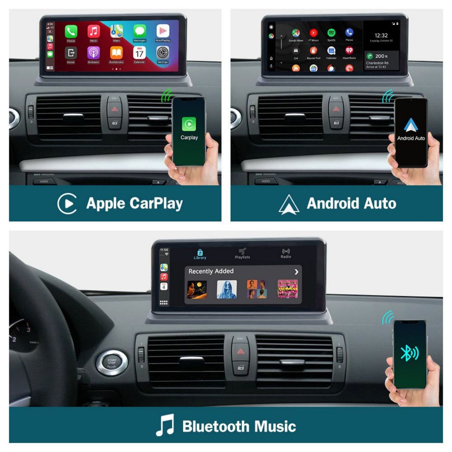 CarProKit Wireless CarPlay Android Auto Mirror-Link 10.25" Linux Replacement Touch Screen Kit for 2004-2018 BMW 1 Series with CCC CIC NBT System