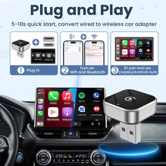 CarProKit 2.0 Wireless Apple CarPlay Android Auto Adapter Mini USB Dongle Plug & Play for 2016-2025 Cars with Factory Wired CarPlay | Android Auto