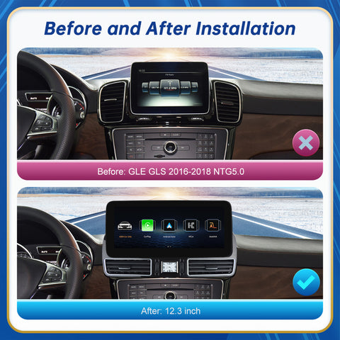 CarProKit 12.3" Wireless CarPlay Android Auto Retrofit Linux Touch Screen for Mercedes-Benz GLE GLS 2016-2018 with NTG 5.0 System