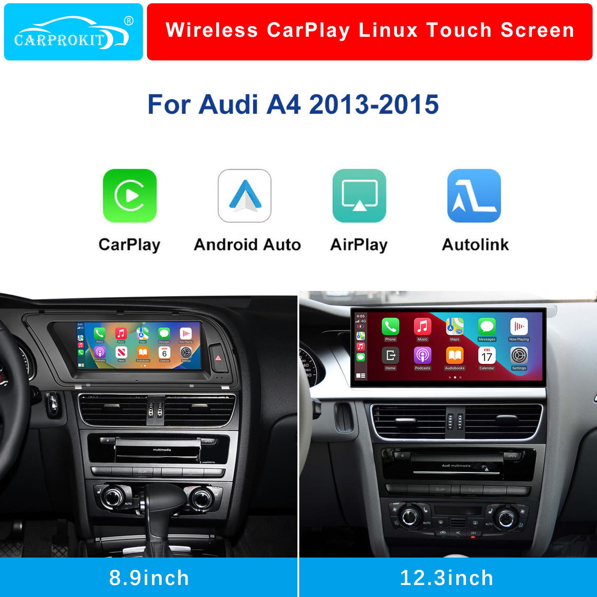 For Audi A4 Wireless CarPlay Android Auto Linux Touch Screen 2013-2015