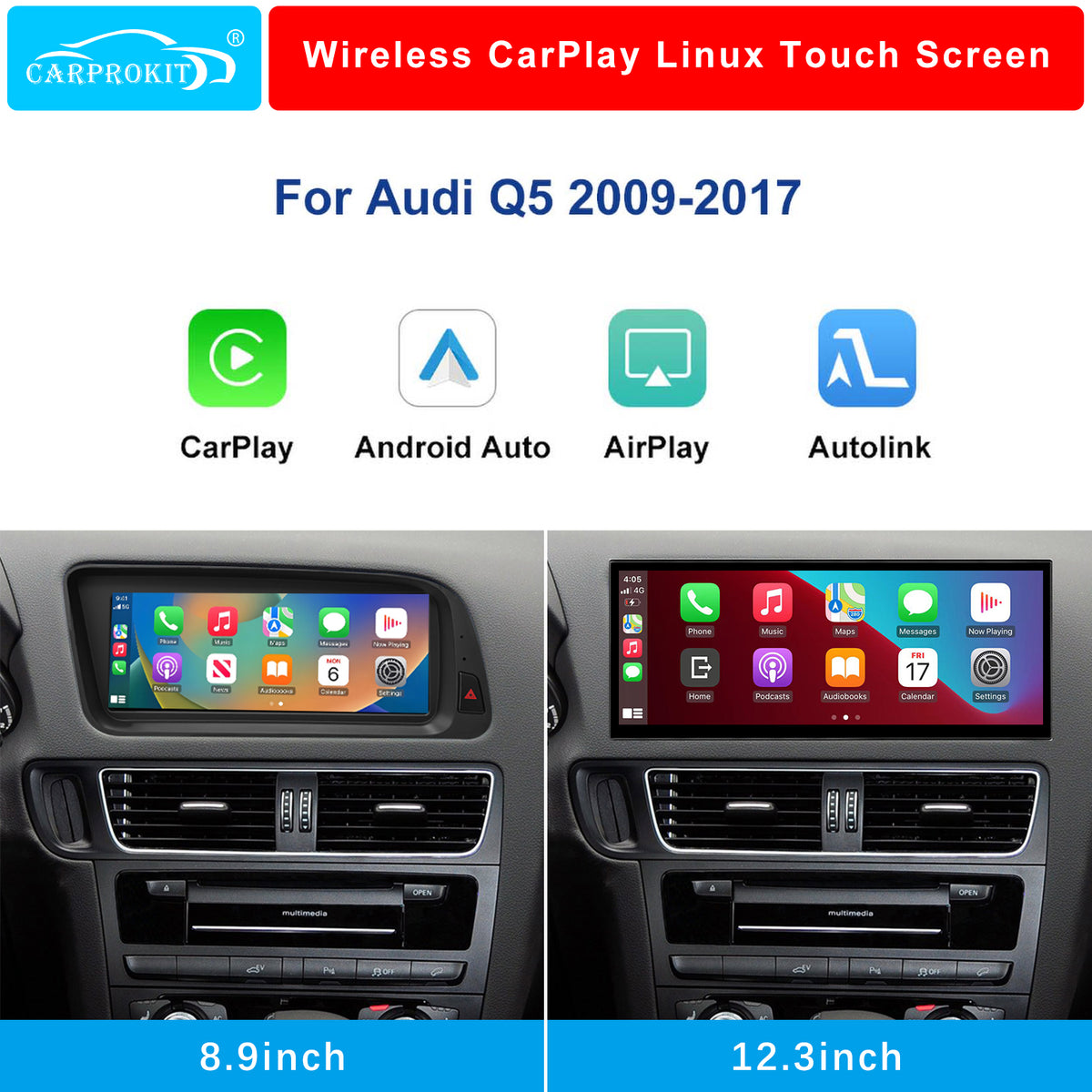 For Audi Q5 Wireless CarPlay Android Auto Linux Touch Screen 2009-2017