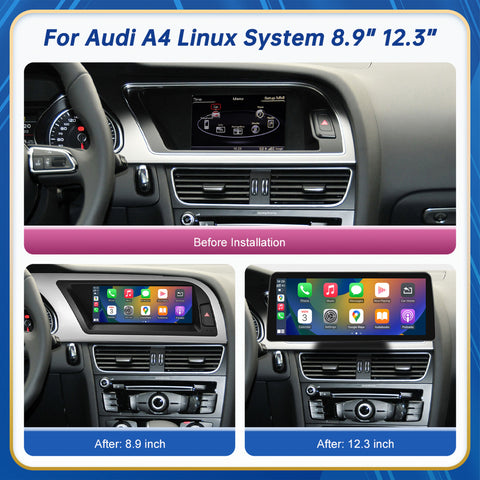 CarProKit 8.9" 12.3" Wireless CarPlay Android Auto Retrofit Linux Touch Screen for Audi A4 Multimedia Symphony Concert Radio 2009-2012