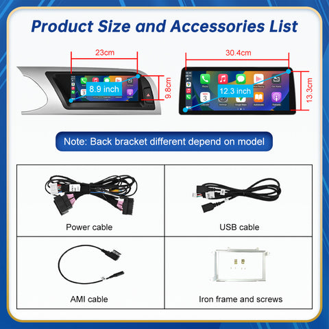 CarProKit 8.9" 12.3" Wireless CarPlay Android Auto Retrofit Linux Touch Screen for Audi A4 Multimedia Symphony Concert Radio 2009-2012