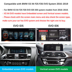 For BMW X3 X4 EVO ID5 ID6 2016-2019 Wireless CarPlay Android Auto Linux Touch Screen