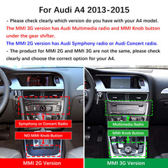 For Audi A4 Wireless CarPlay Android Auto Linux Touch Screen 2013-2015