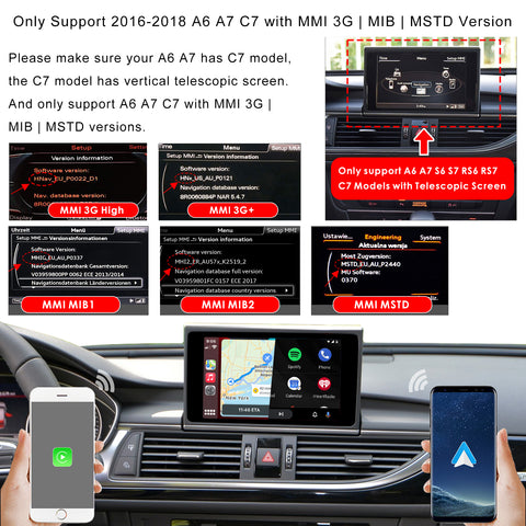 CarProKit for Audi A1 A3 A4 A5 A6 A7 A8 Q2 Q3 Q5 Q7 2010-2019 Wireless Apple CarPlay Android Auto Retrofit Kit + Front & Reverse Backup Camera