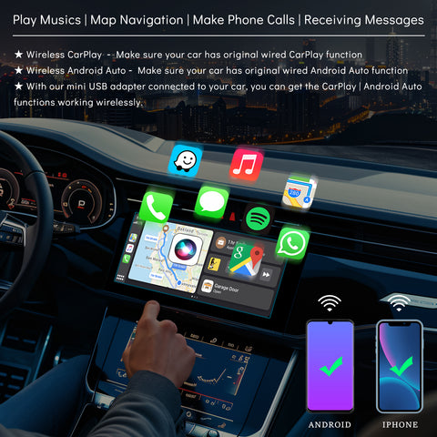 CarProKit V2.5 Wireless Apple CarPlay Android Auto Adapter Mini USB Dongle Plug & Play for 2016-2024 Cars with Factory Wired CarPlay | Android Auto