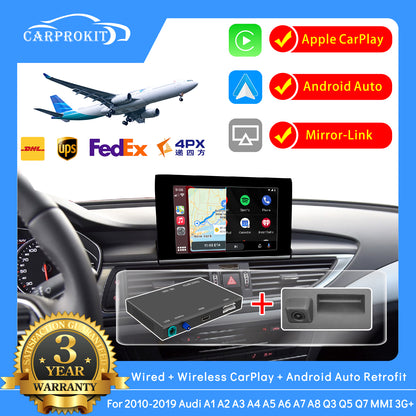 CarProKit Wireless CarPlay Android Auto Mirroring Retrofit Kits + AMI Cable + Reverse Camera for Audi A3 A4 A5 A6 A7 A8 Q3 Q5 Q7 2010-2019
