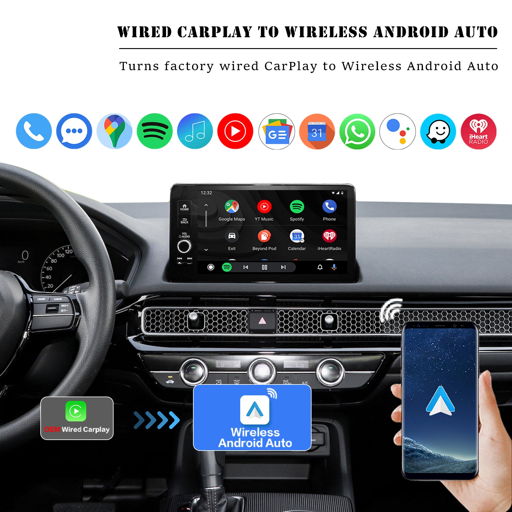 Wireless CarPlay Android Auto Mirroring Adapter Android 13.0