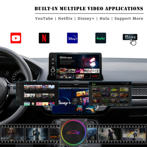 CarProKit 5.0 Wireless Apple CarPlay Android Auto Android 13.0 AI Box Screen Mirroring Built-in YouTube Netflix Hulu Disney+ QCM6225 8GB+128GB