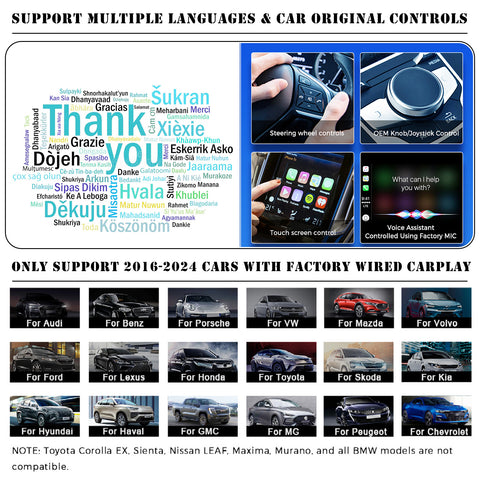 CarProKit 5.0 Wireless Apple CarPlay Android Auto Android 13.0 AI Box Screen Mirroring Built-in YouTube Netflix Hulu Disney+ QCM6225 8GB+128GB