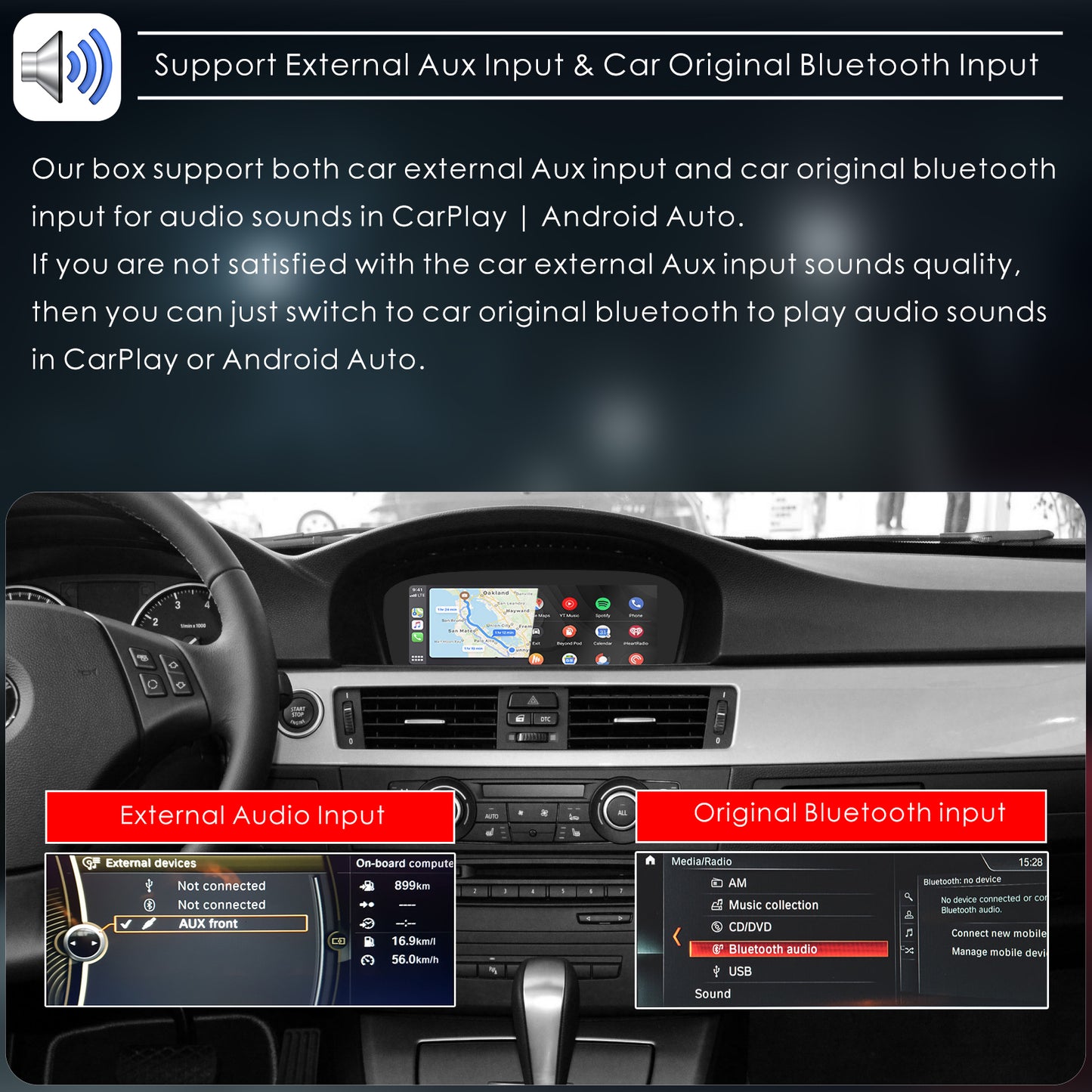 CarProKit Wireless CarPlay Android Auto Mirroring YouTube Retrofit Kit for BMW 1/2/3/4/5/6/7 Serie X1 X3 X4 X5 X6 CIC / NBT System 2009-2016