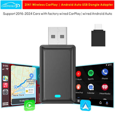 CarProKit 2.0 Wireless Apple CarPlay Android Auto Adapter Mini USB Dongle Plug & Play for 2016-2024 Cars with Factory Wired CarPlay | Android Auto