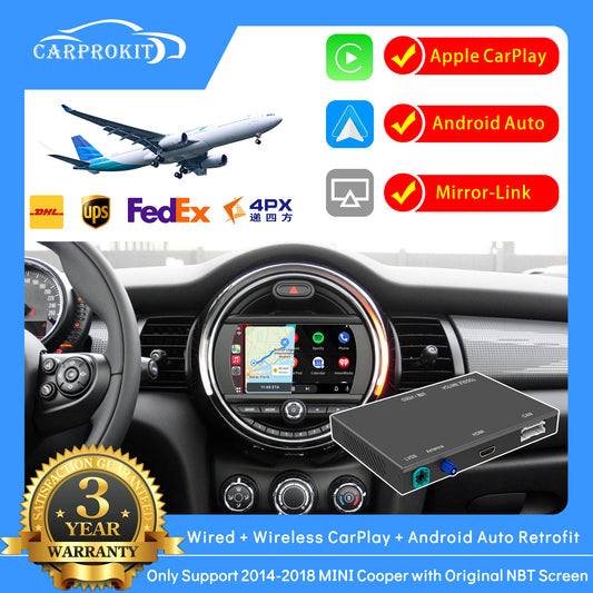 CarProKit Wireless CarPlay Android Auto AirPlay USB Mirroring Retrofit Kit for Mini Cooper F54 F55 F56 F57 R58 R59 R60 R61 with NBT System 2014-2018