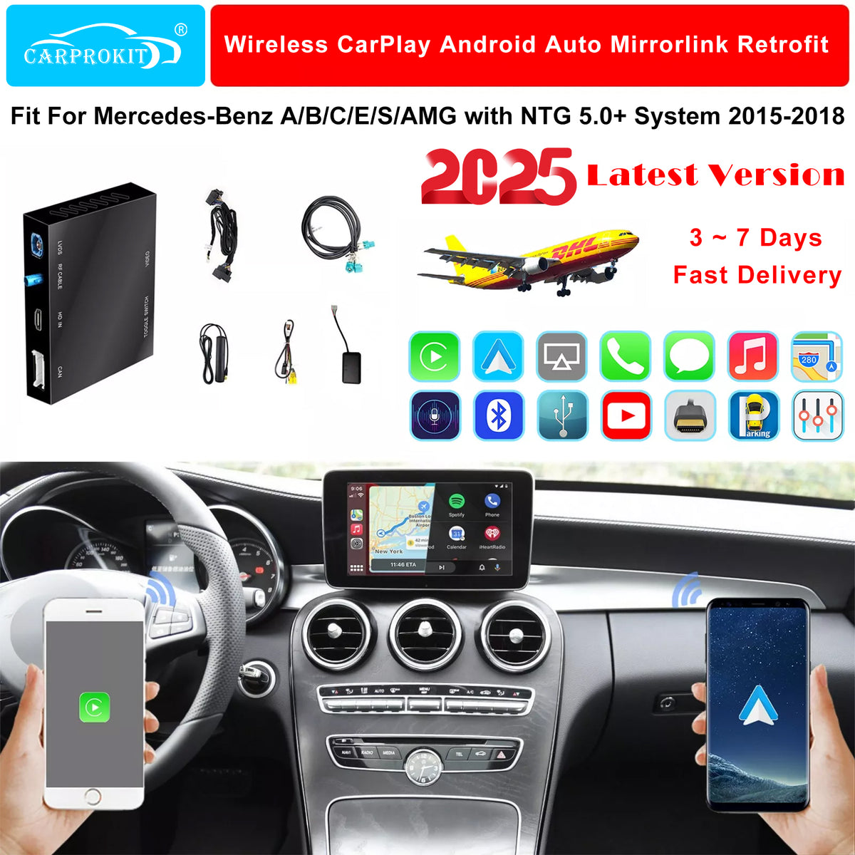 CarProKit for Mercedes-Benz Wireless CarPlay Android Auto Retrofit Kit Support Benz A/B/C/E/S CLA GLA GLC GLE GLK ML AMG 2015-2018 NTG 5.0 System