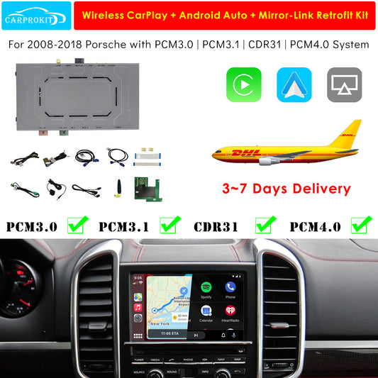Joyeauto Wireless CarPlay Android Auto Mirrorlink Nachrüstsatz Passend für Porsche Cayenne Macan Cayman Panamera 911 PCM 3.0 / 3.1 / 4.0 / CDR 2008-2018