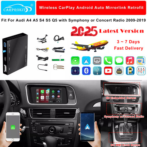 CarProkit for Audi A4 A5 S4 S5 Q5 B8 Symphony Concert Radio 2009-2019 Wireless Apple CarPlay Android Auto Retrofit Kit