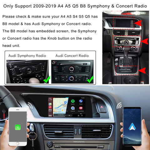 CarProKit for Audi A1 A3 A4 A5 A6 A7 A8 Q2 Q3 Q5 Q7 2010-2019 Wireless Apple CarPlay Android Auto Retrofit Kit + Front & Reverse Backup Camera