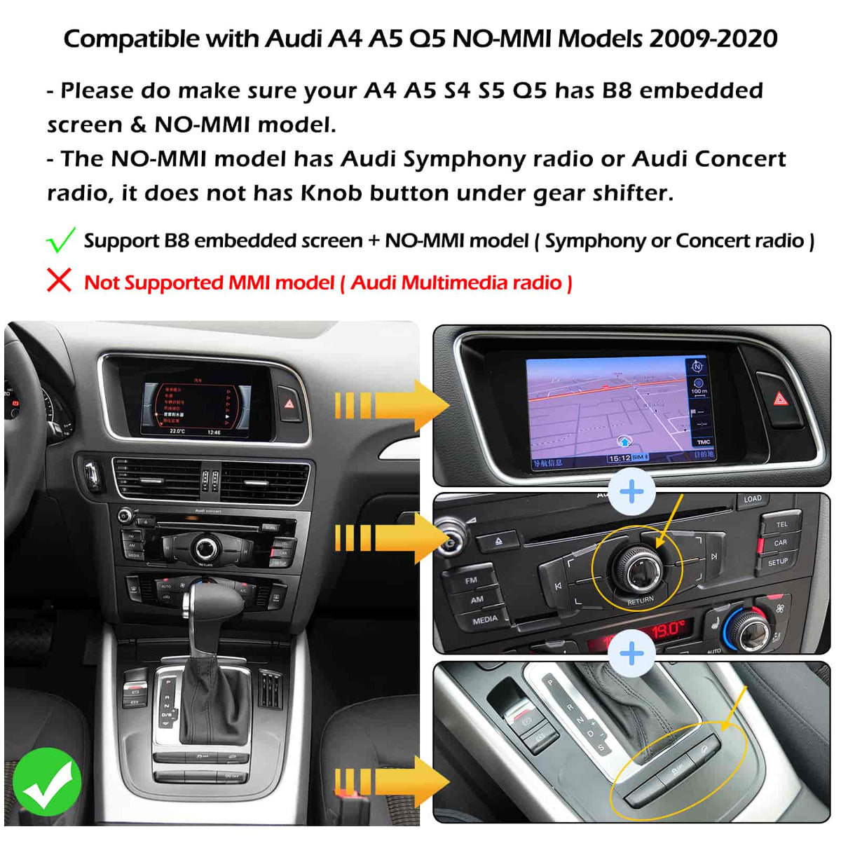 For Audi Wireless CarPlay Android Auto + Reverse Camera Retrofit Kit